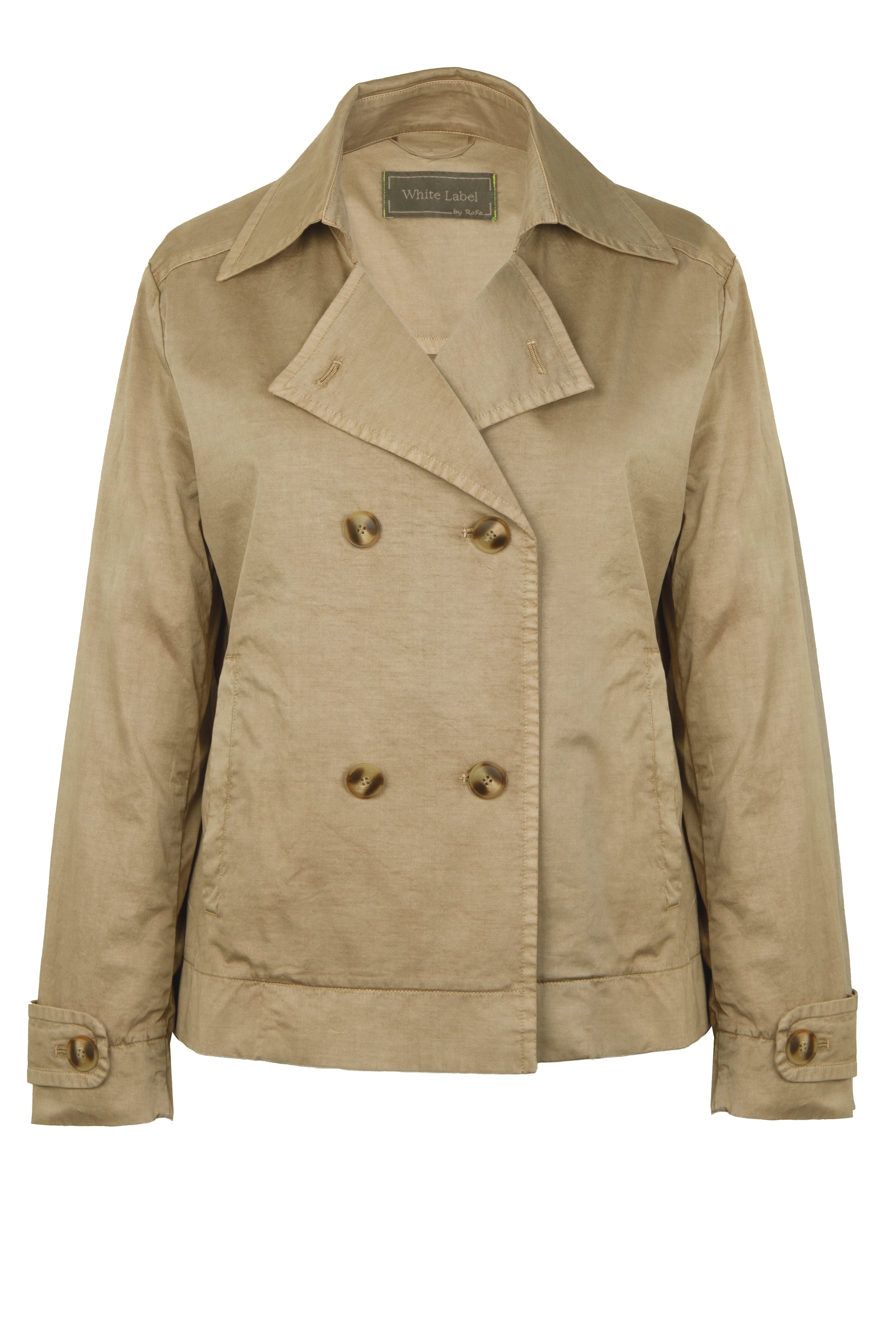 Mannequin-Aufnahme der braunen Cabanjacke für Damen – Vorderansicht