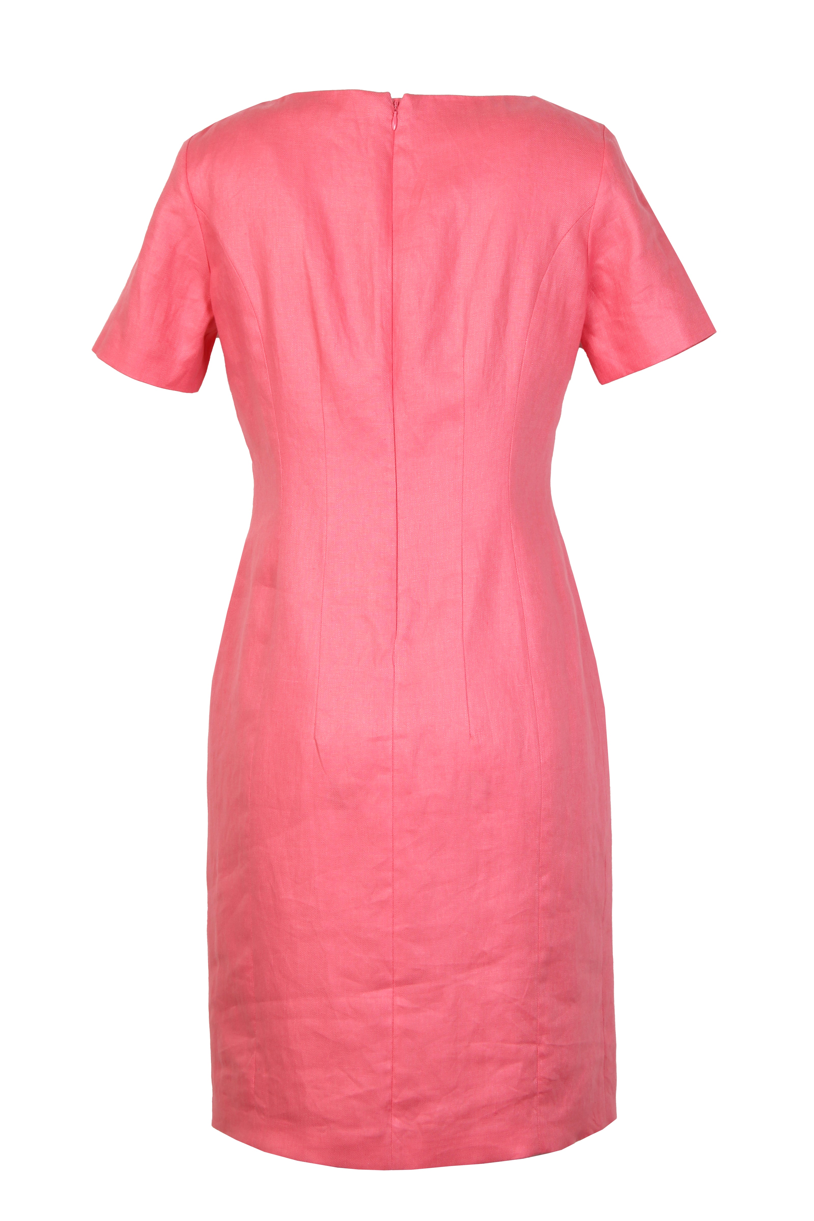 Mannequin-Aufnahme des Leinen-Etuikleides für Damen – Rückansicht