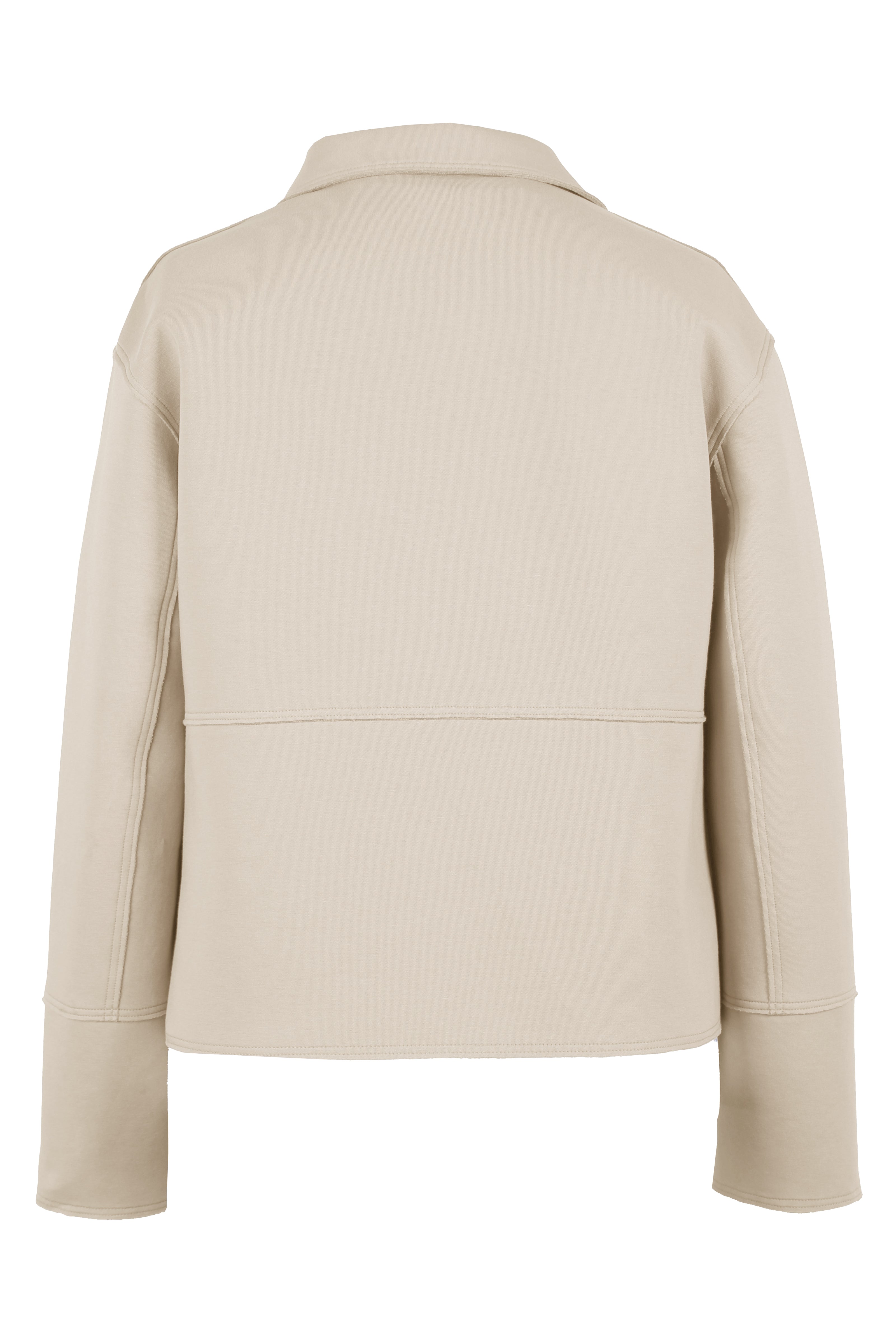 Kastenjacke aus Scuba mit kontrastiger Innenseite in der Farbe Beige – Rückansicht