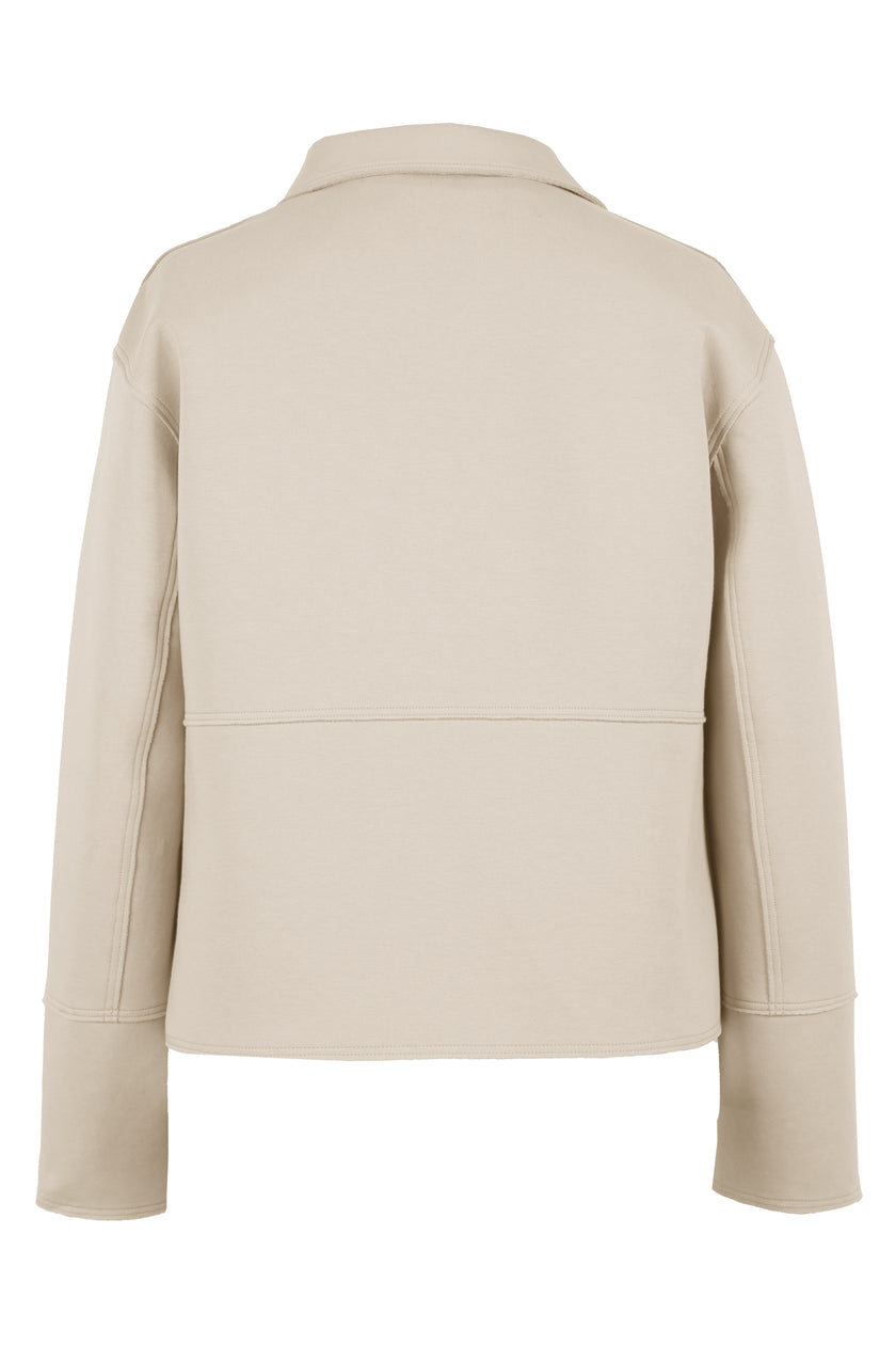 Kastenjacke aus Scuba mit kontrastiger Innenseite in der Farbe Beige – Rückansicht