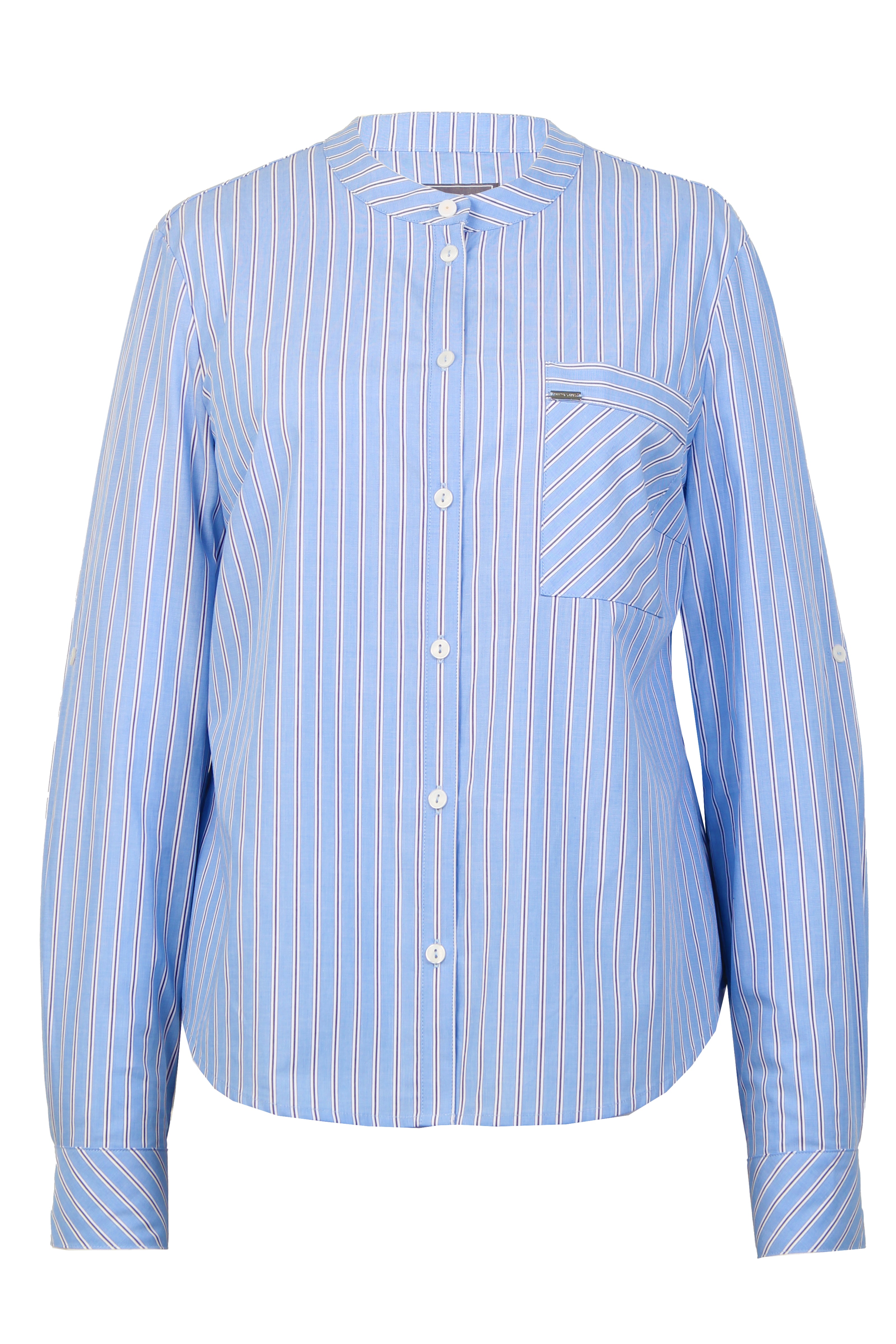 Mannequin-Aufnahme der längs gestreiften Bluse für Damen – Vorderansicht