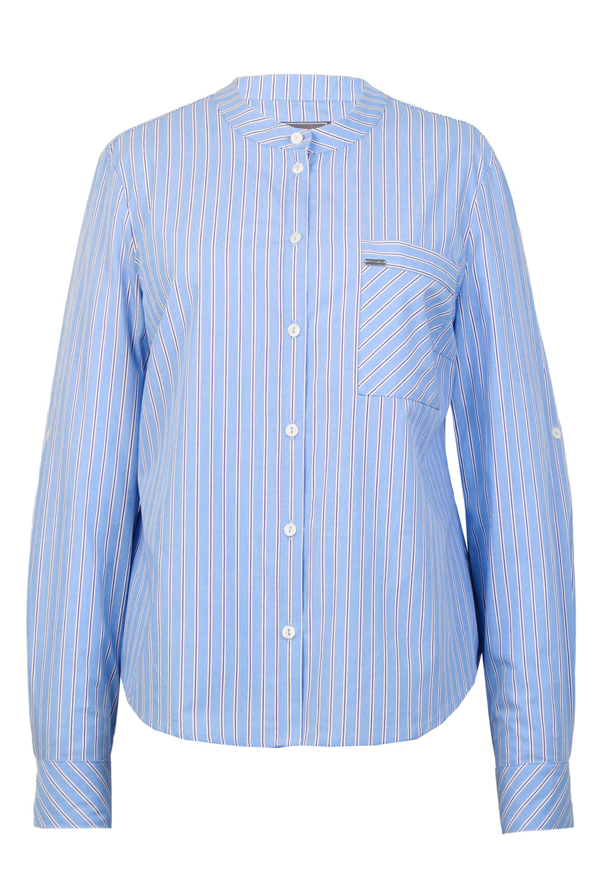 Mannequin-Aufnahme der längs gestreiften Bluse für Damen – Vorderansicht