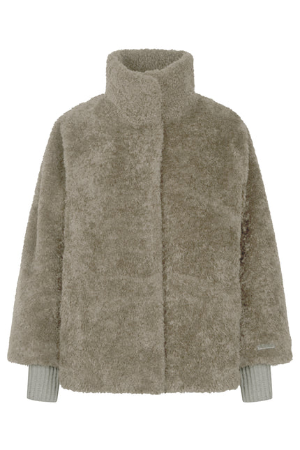 Kuschelige Webpelzjacke in der Farbe Taupe