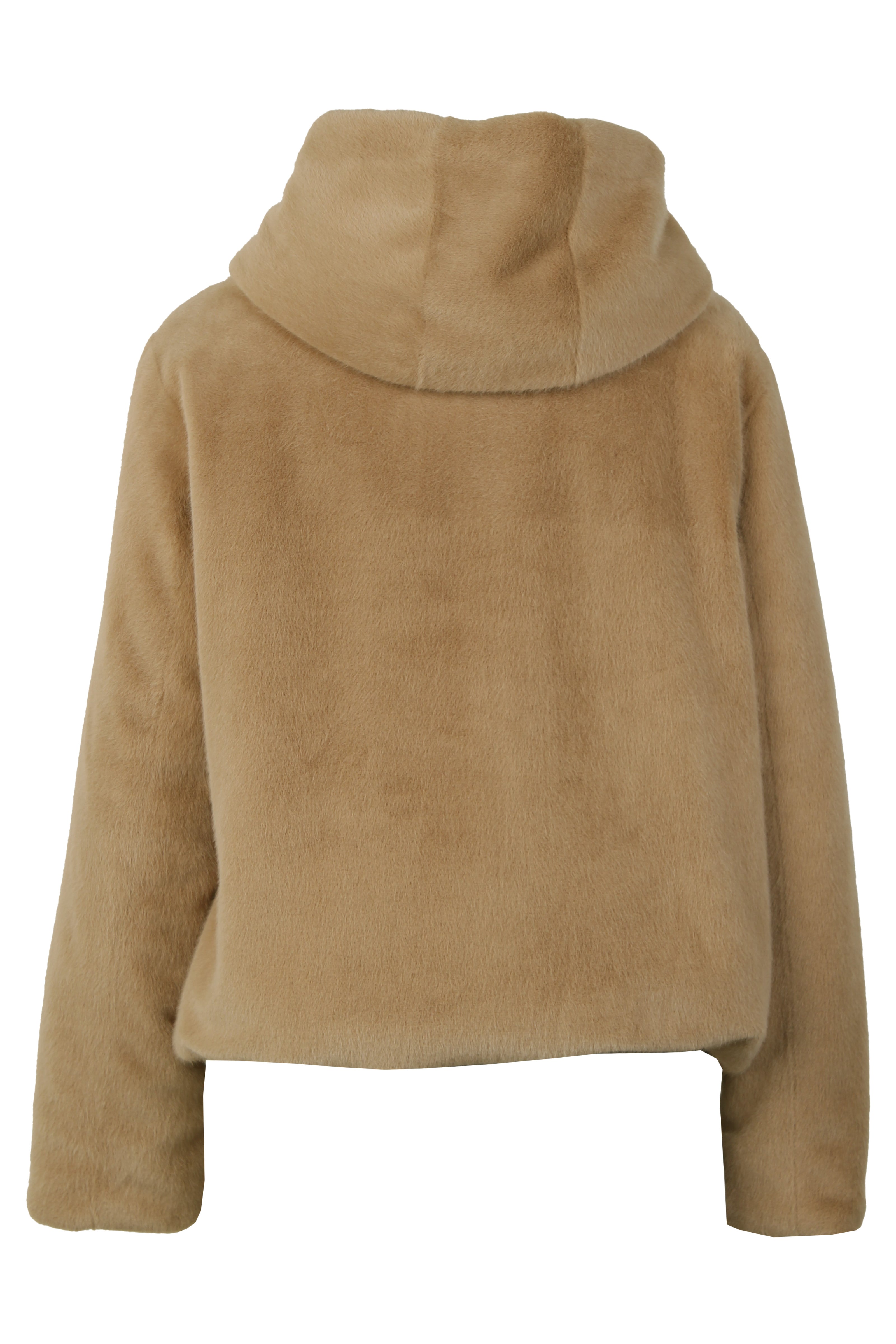 Wendejacke für Damen in der Farbe Braun mit Webpelz als Außenseite und glatter Innenseite – Rückansicht