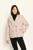 Beige Damenjacke im Caban-Stil mit Reverskragen und zweireihigem Knopfverschluss – Front