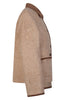 Moderne hellbraune Kastenjacke für Damen mit edlen, farblich abgesetzten braunen Cord-Details – Seitenansicht