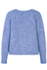 Flauschige kurze Mohair-Strickjacke in der Farbe Blau mit V-Ausschnitt und langen Ärmeln – Rückansicht