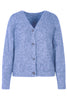 Flauschige kurze Mohair-Strickjacke in der Farbe Blau mit V-Ausschnitt und langen Ärmeln – Vorderansicht