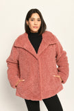 Webpelzjacke für Damen im Oversized-Schnitt in der Farbe Flamingorot – Vorderansicht